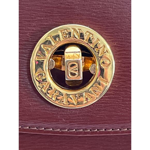 Vintage Valentino Garavani Embossed Leather Top Handle Crossbody Bag Brown Gold - Picture 4 of 13